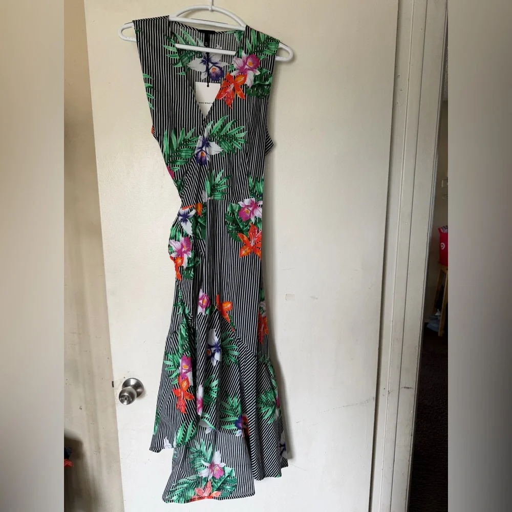 Who What Wear Tropical Floral Striped Midi Dress XL Sleeveless - Picture 2 of 6